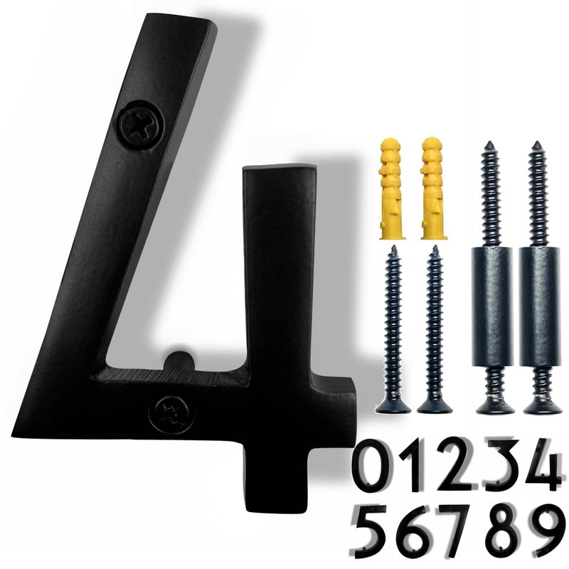 NACH Floating House Numbers, 4 inch Aluminum Black House Numbers for Outside - Number 4, Door Numbers with Mounting Hardware - Image 1